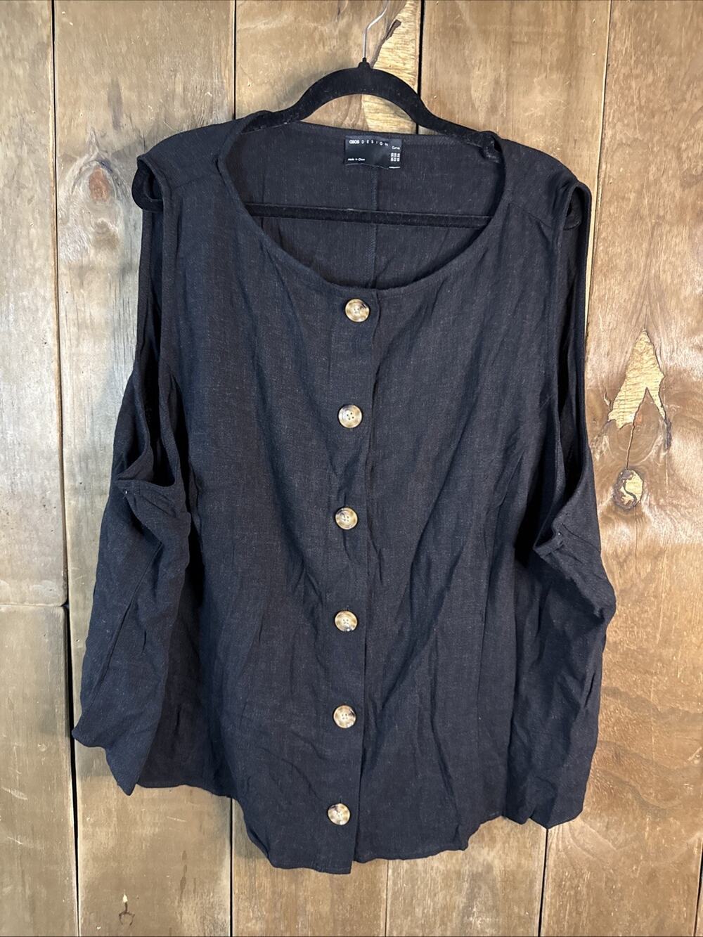 ASOS Curve Linen Look Button Front Waistcoat Top, Black, Size 26